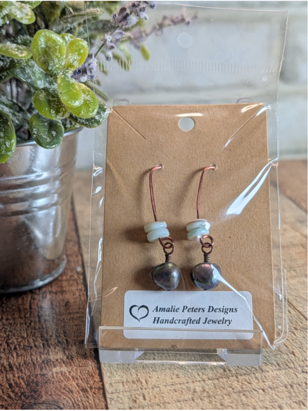 NEW Artisan Copper Hand Wire Wrapped Peacock Baroque Pearl Drop Dangle Earrings - Picture 2 of 6